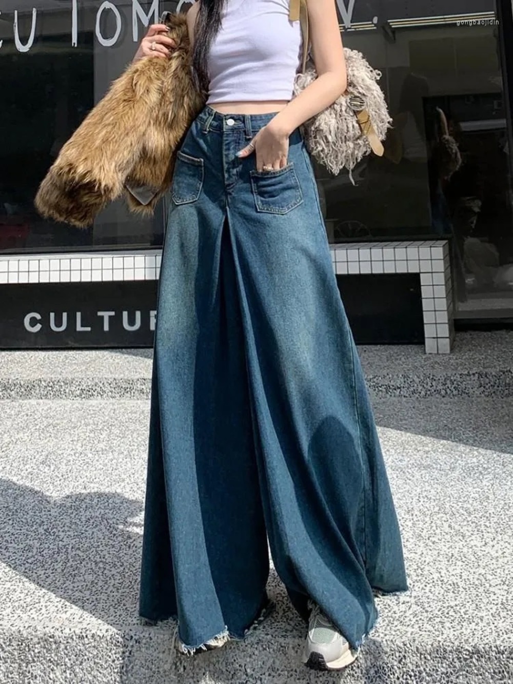 Commense Oversized Denim Wide Leg Pants High Rise Denim